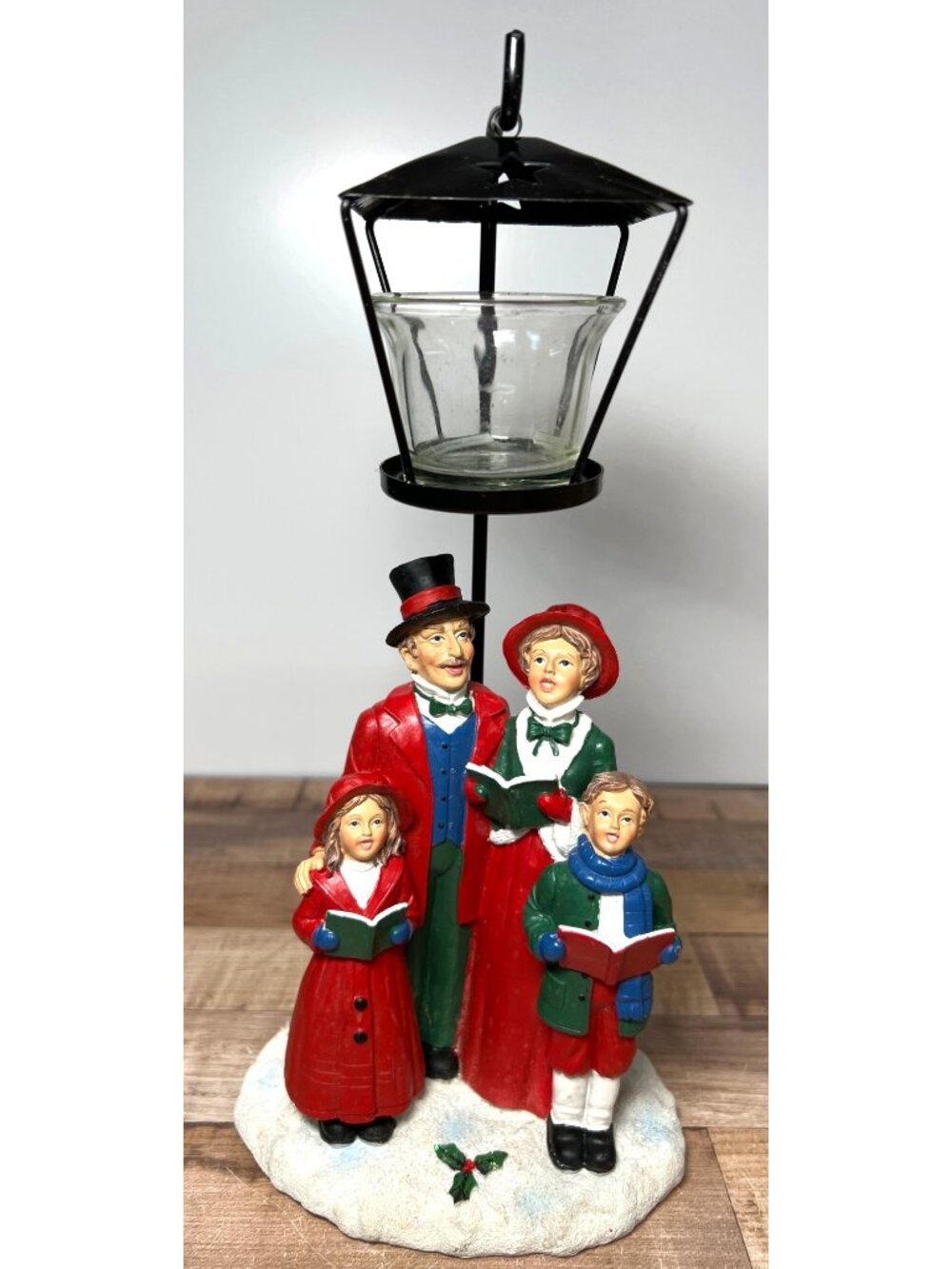 Victorian Christmas Carolers Candle Holder With Glass Votive